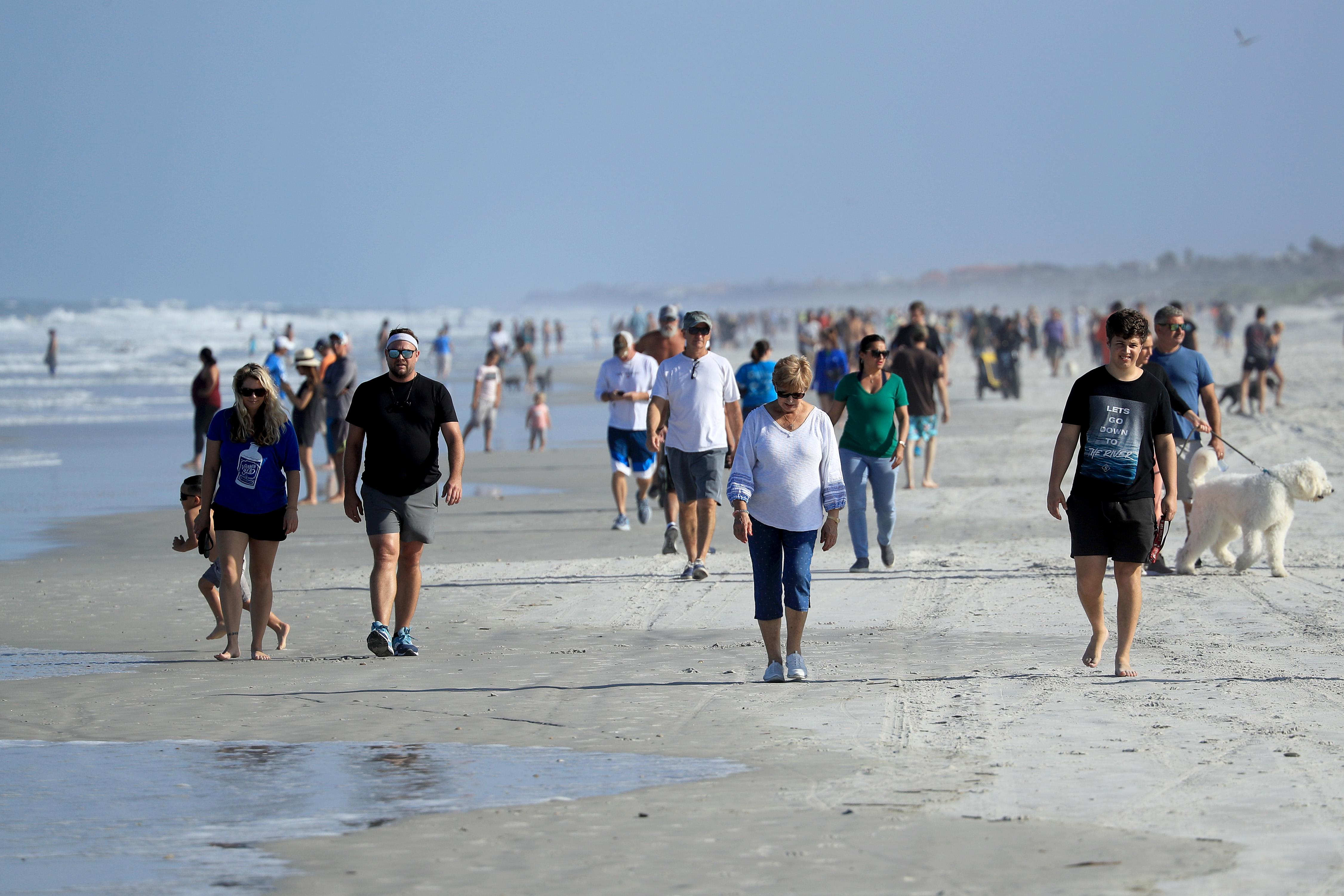 Many people walking on the beach