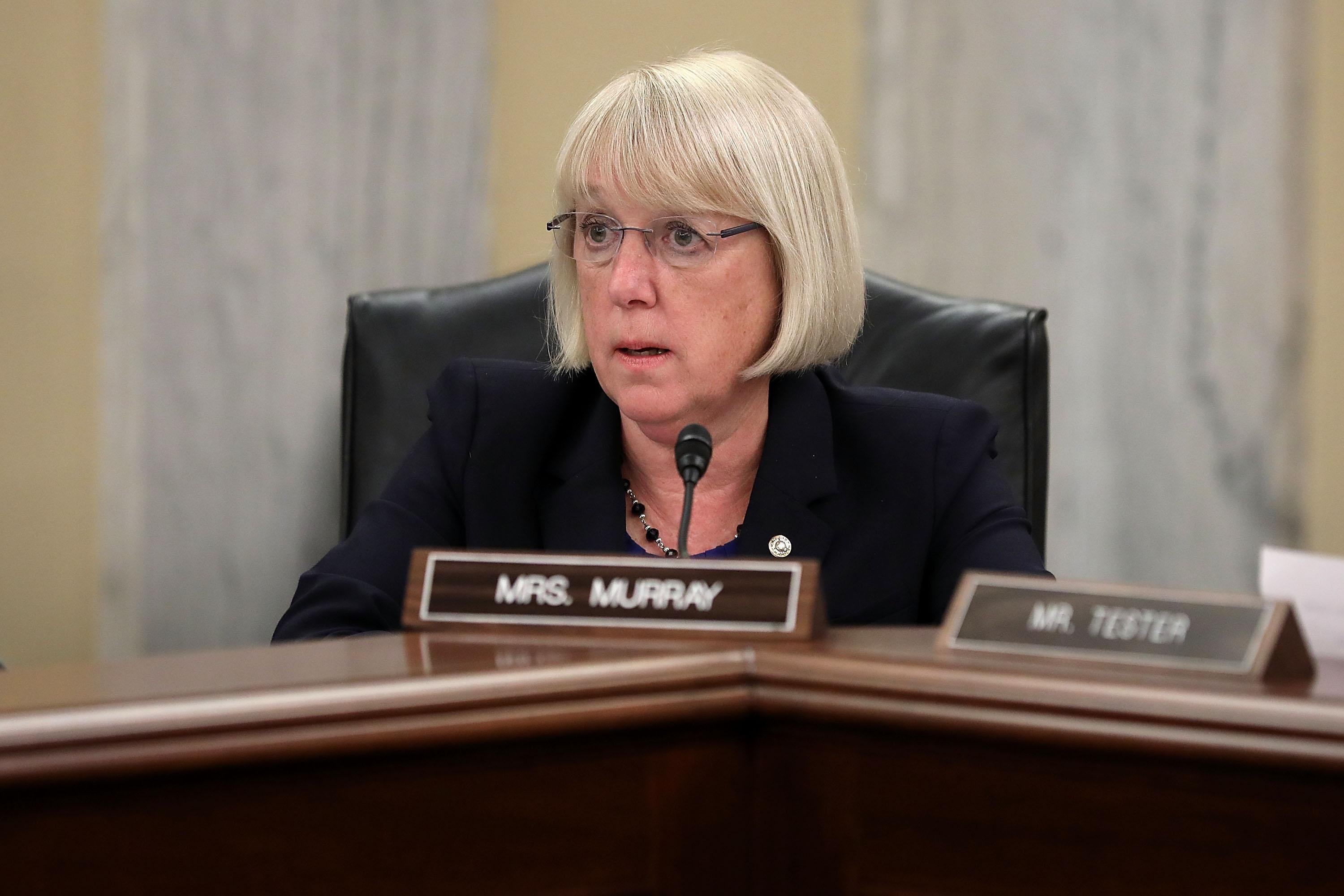 WASHINGTON, DC - JUNE 07:  Senate Veterans' Affairs Committe member Sen. Patty Murray (D-WA) questions Veterans Affairs Secretary David Shulkin during a hearing in the Russell Senate Office Building on Capitol Hill June 7, 2017 in Washington, DC. Shulkin testified about the VA Choice Care program and how best to change it to better serve veterans.  (Photo by Chip Somodevilla/Getty Images)