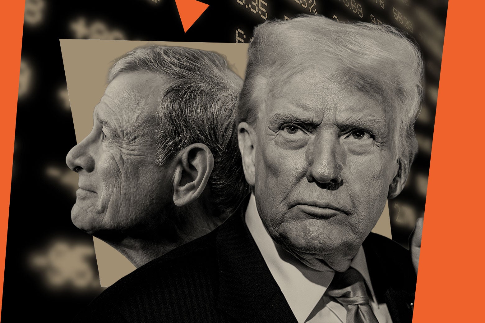 Трамп, Джон Робертс, цифры на биржевом экране.