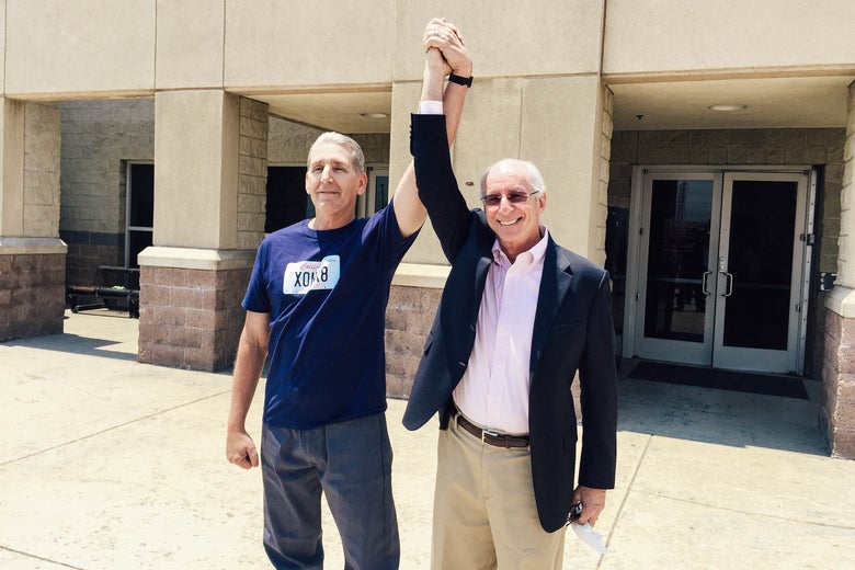 Bill Richards with his attorney, Jan Stiglitz, on the day that Richards was released.