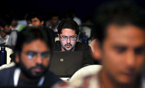 Indian participants take part in the 'Windows AppFest', a marathon coding.
