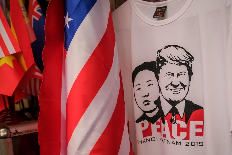 T-shirts with the faces of North Korean leader Kim Jong Un and U.S. President Donald Trump are on display at local stores during the summit on February 28, 2019 in Hanoi, Vietnam.