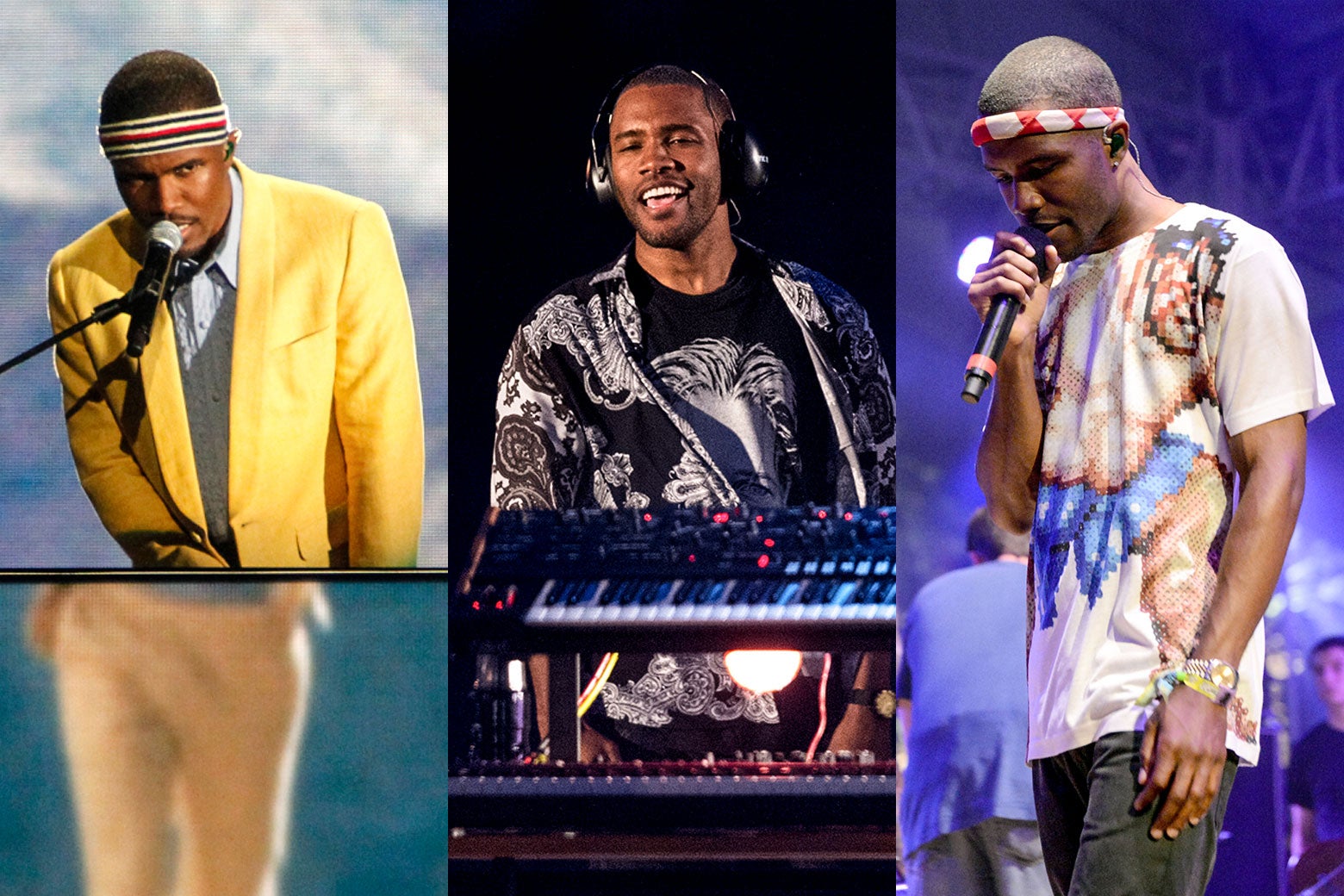 A triptych of various Frank Ocean live performances.
