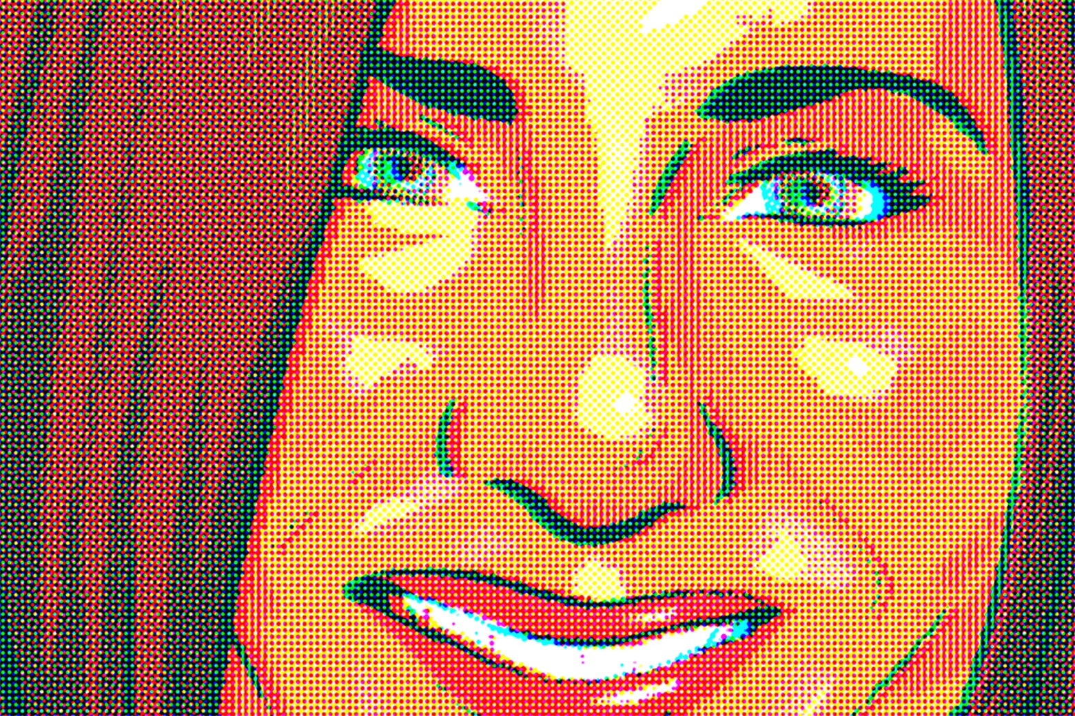 A pointillistic image of Jennifer Aniston.