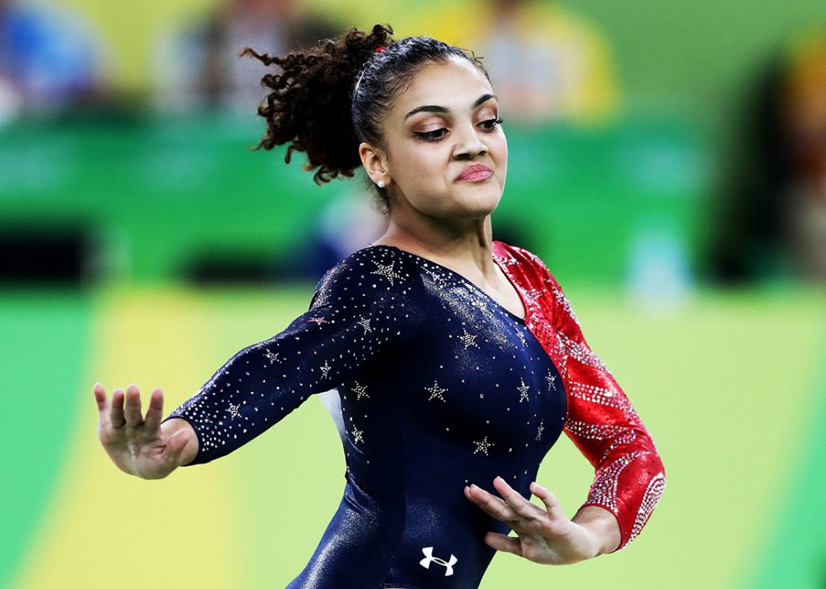 Lauren Hernandez of the United States competes on the floor during Women's qualification for Artistic Gymnastics on Day 2 of the Rio 2016 Olympic Games at the Rio Olympic Arena on August 7, 2016 in Rio de Janeiro, Brazil.  