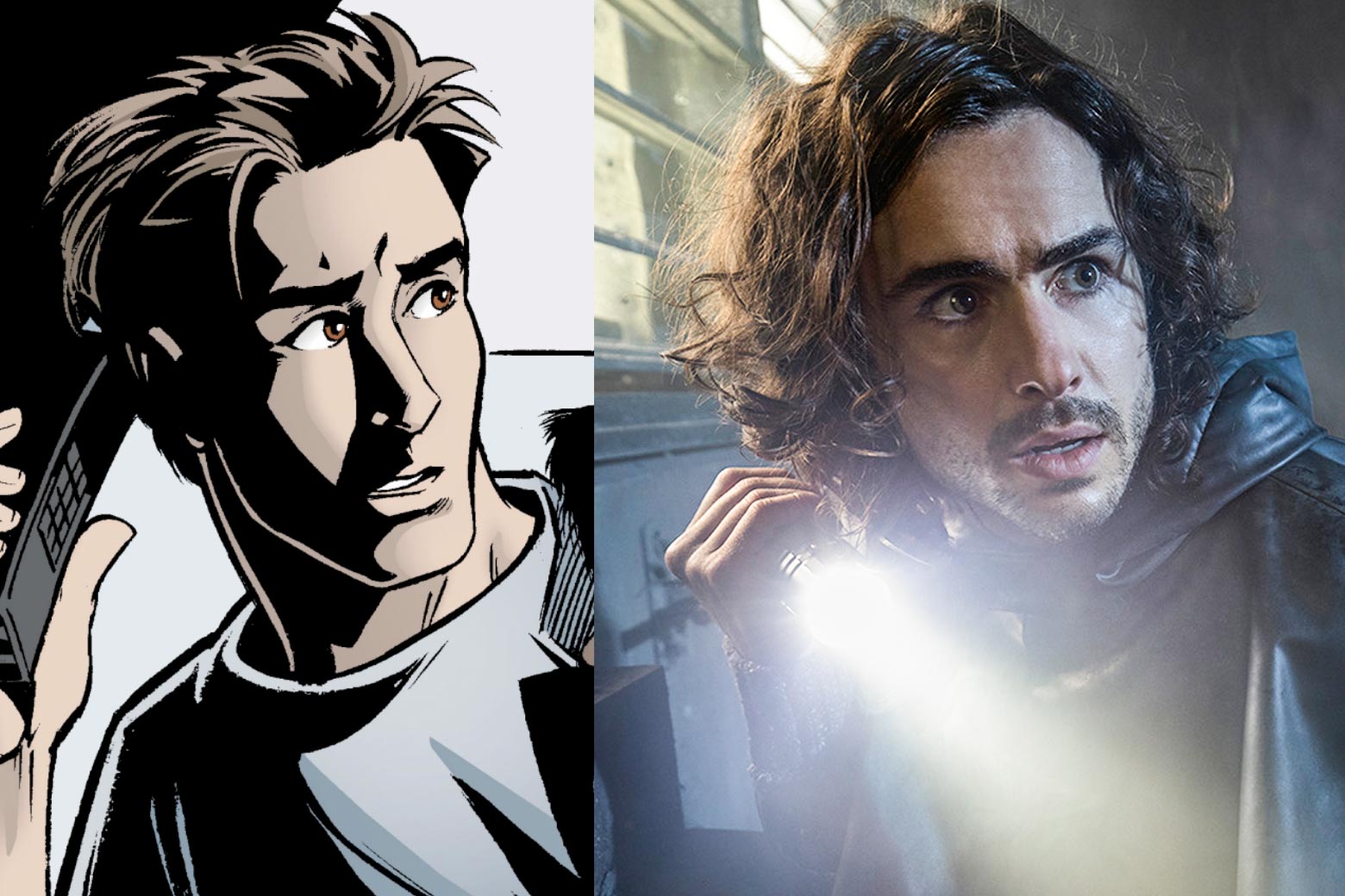 Side-by-side images of Yorick in the comic and Ben Schnetzer as Yorick in the TV show