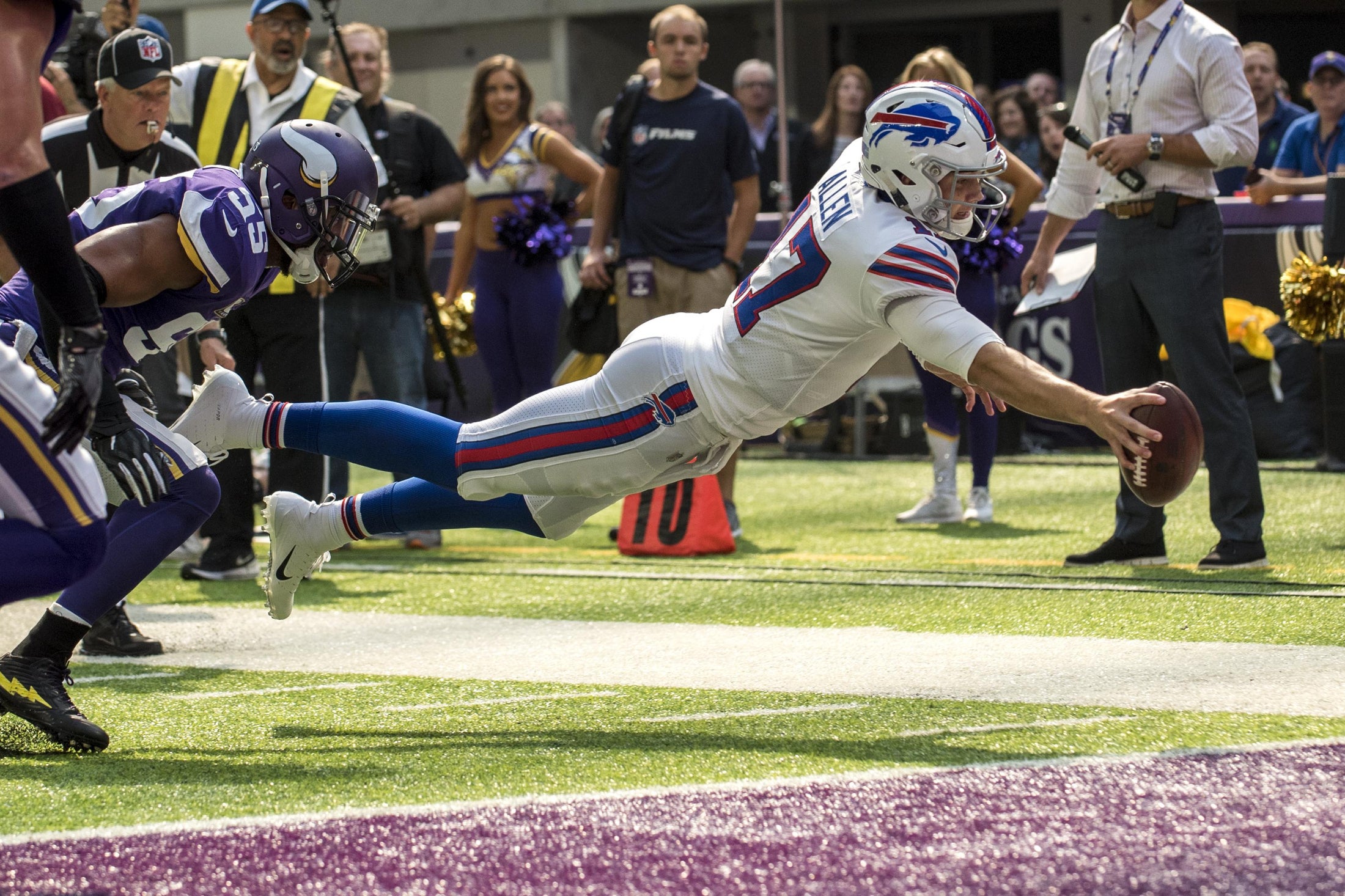Josh Allen Hurdle The Bills quarterback goes airborne against the