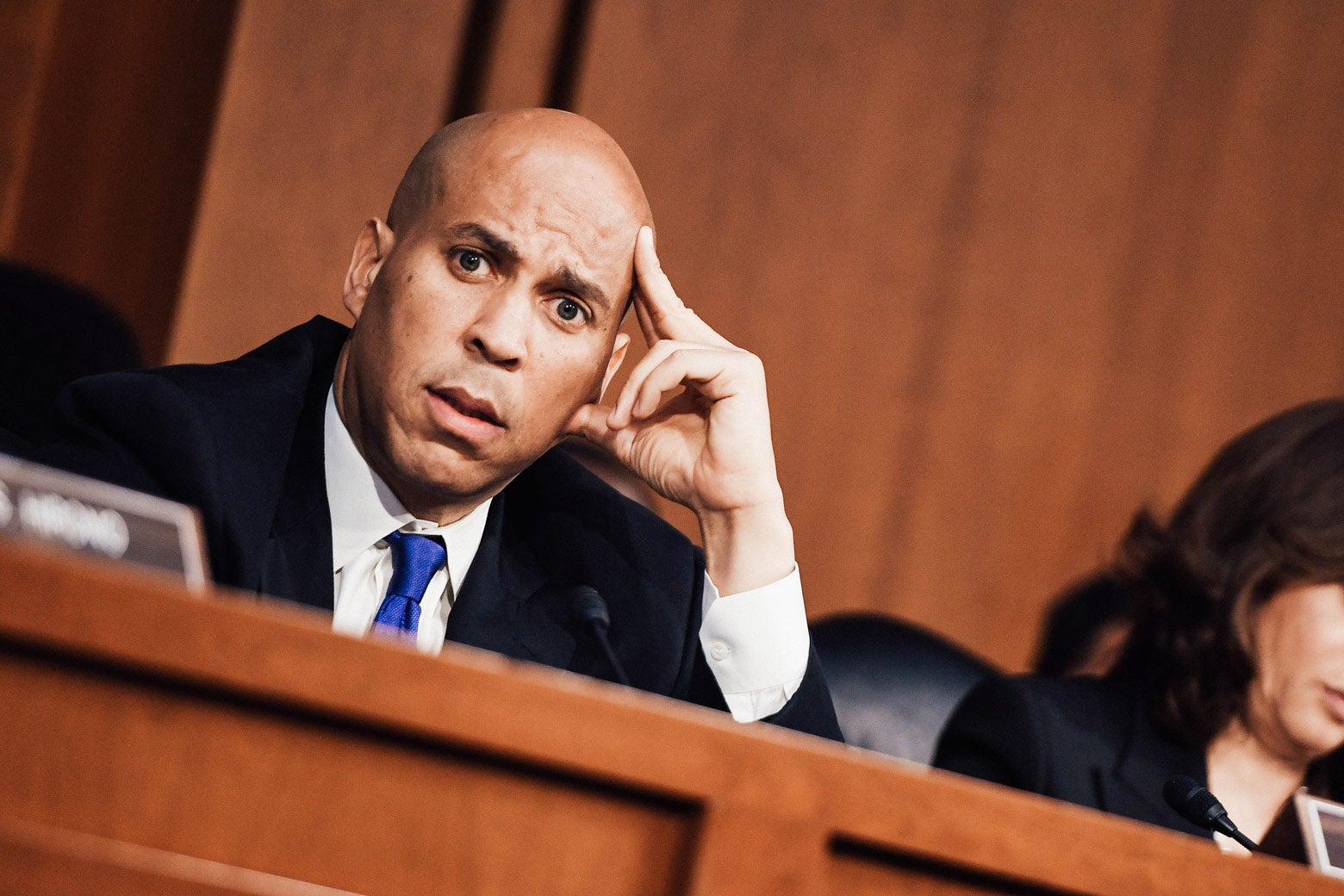 New Jersey Sen. Cory Booker speaks as Brett Kavanaugh attends the first day of his Supreme Court confirmation hearing on Tuesday in Washington.