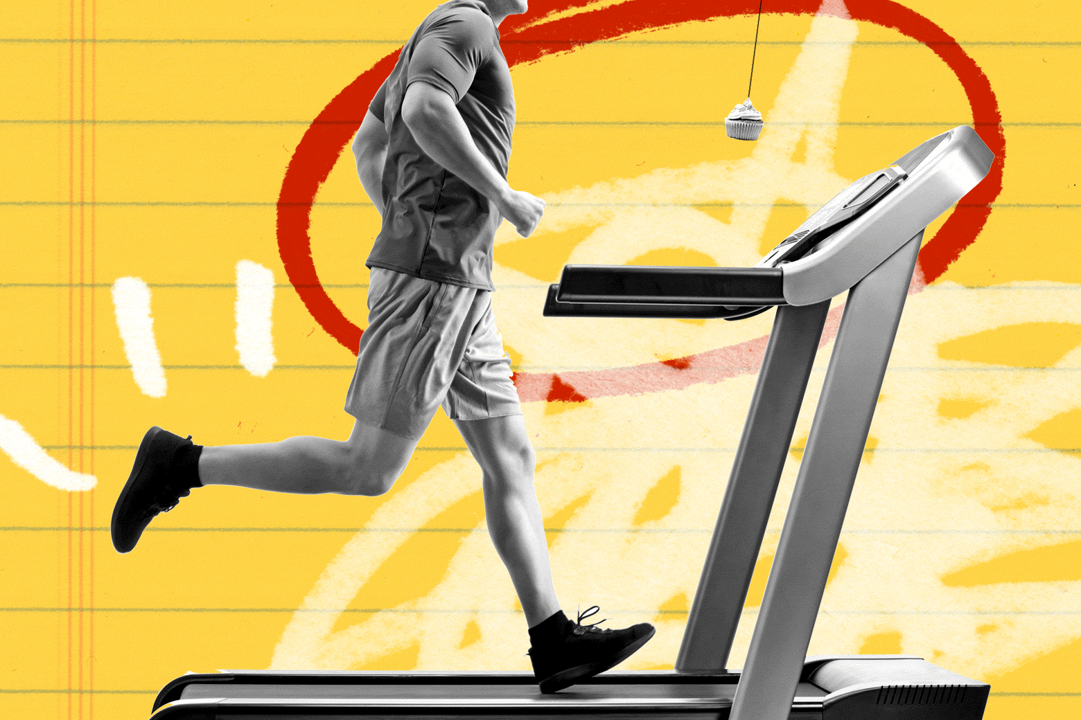Man on treadmill chasing cupcake