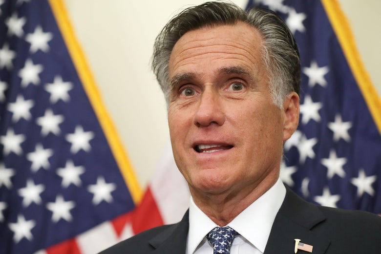 Sen. Mitt Romney looks wide-eyed at the camera