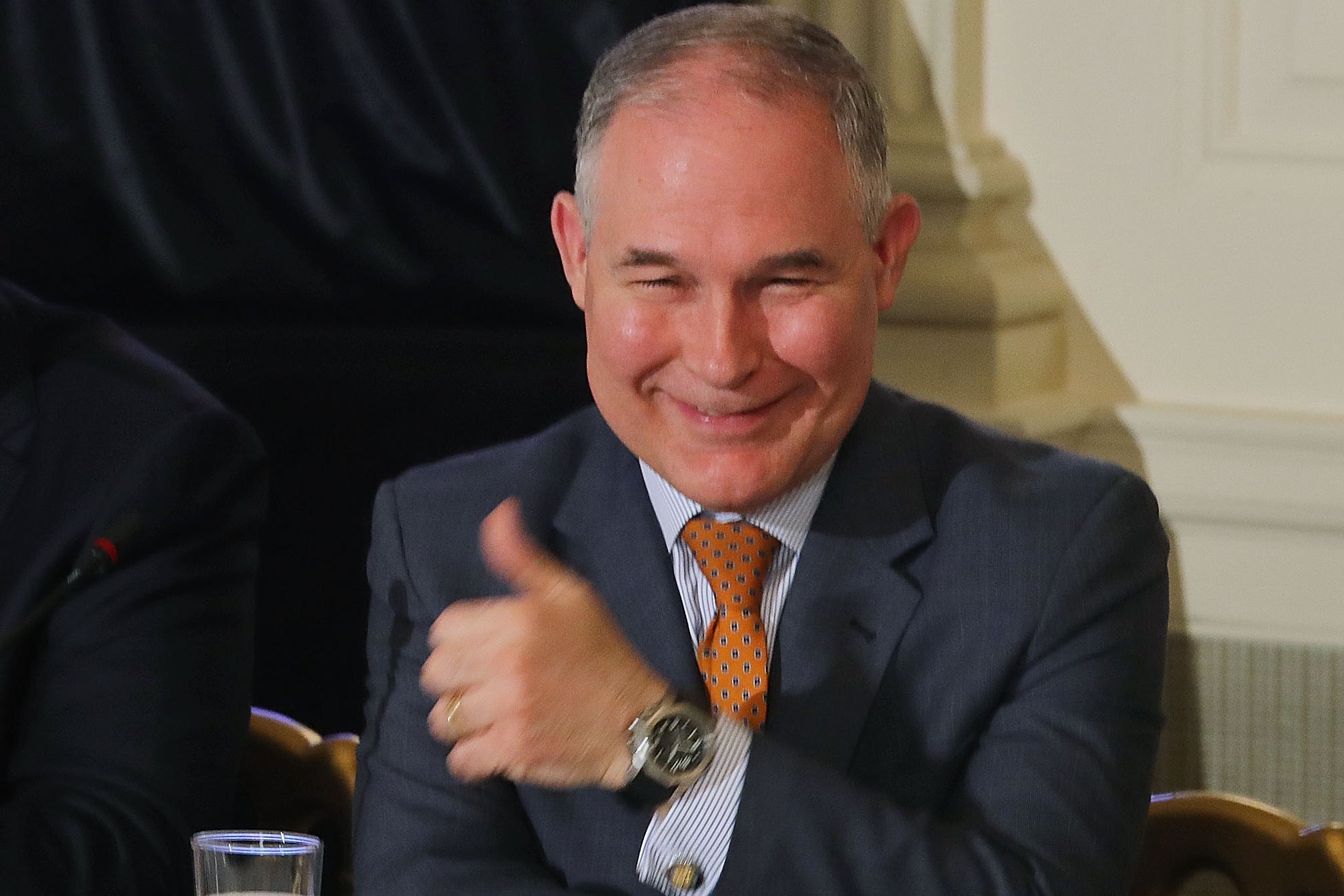 Scott Pruitt gives a thumbs-up sign at the White House on Feb. 12.