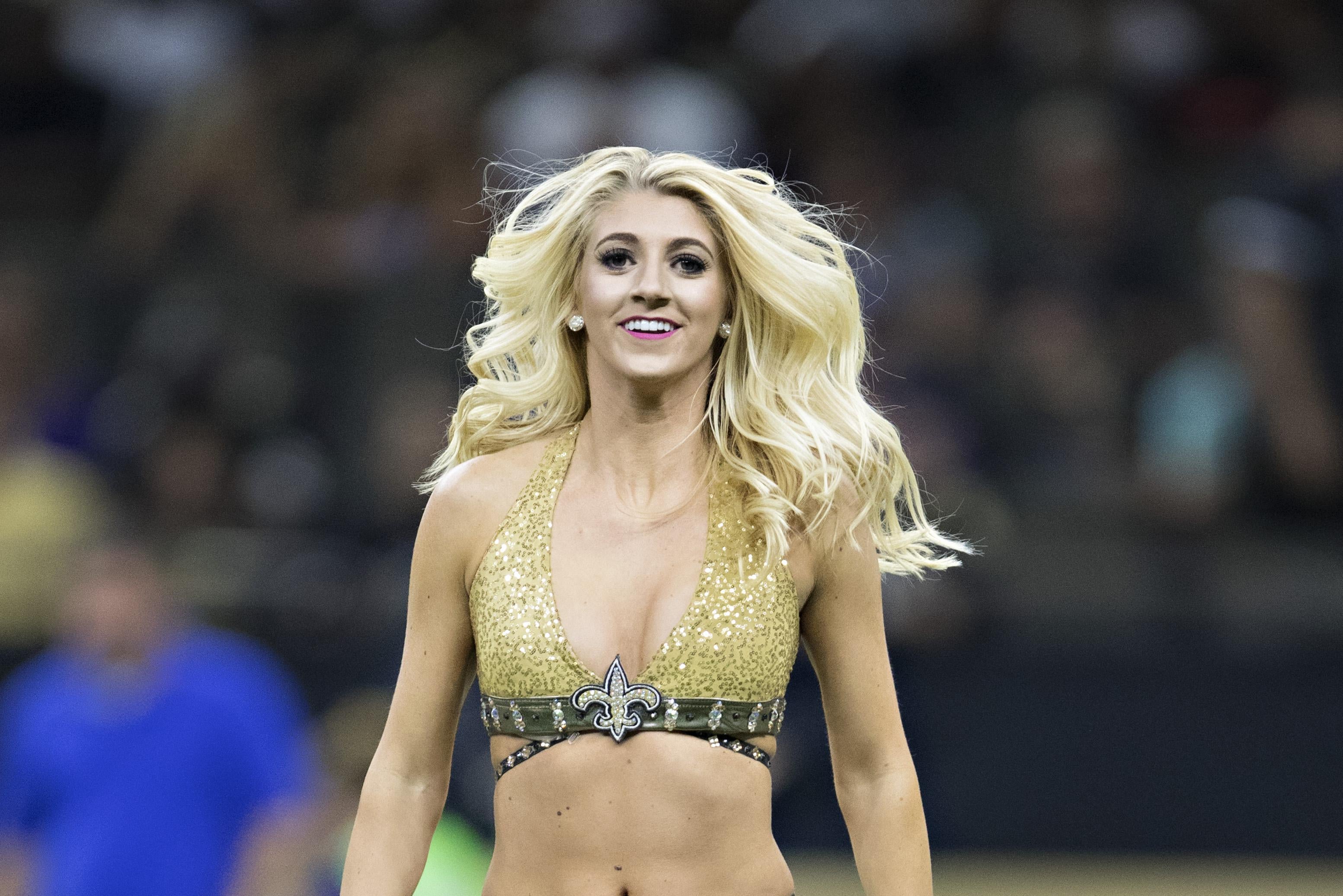 NEW ORLEANS, LA - AUGUST 31:  Saintsations of the New Orleans Saints perform during a preseason game against the Baltimore Ravens at Mercedes-Benz Superdome on August 31, 2017 in New Orleans, Louisiana. The Ravens defeated the Saints 14-13.  (Photo by Wesley Hitt/Getty Images) *** Local Caption ***