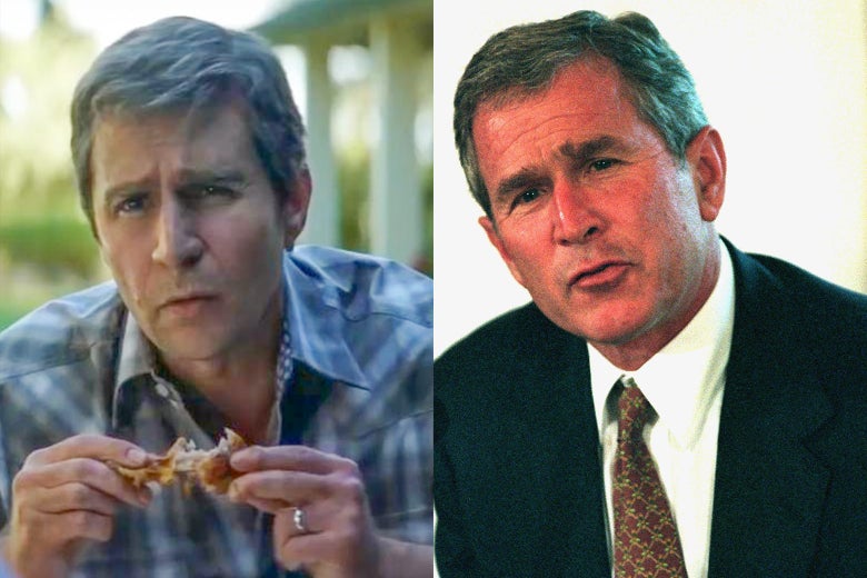 Side-by-side of Sam Rockwell and former U.S. President George W. Bush