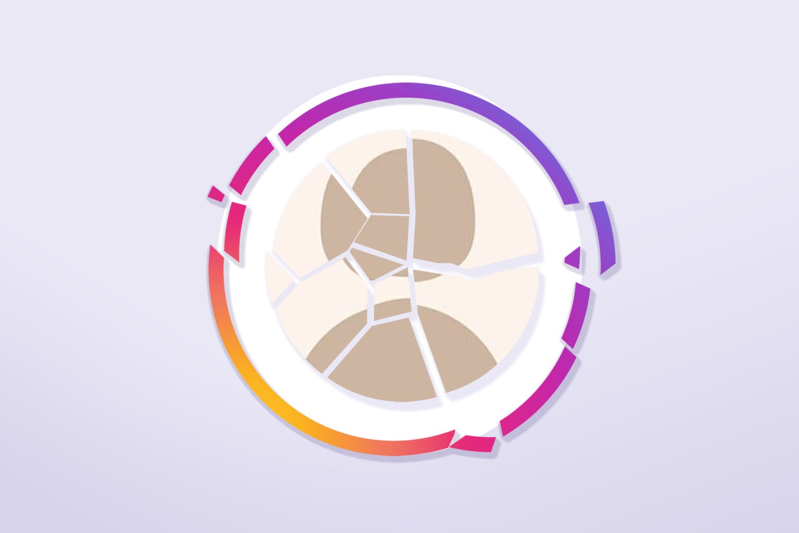 A generic Instagram user icon is shattered.