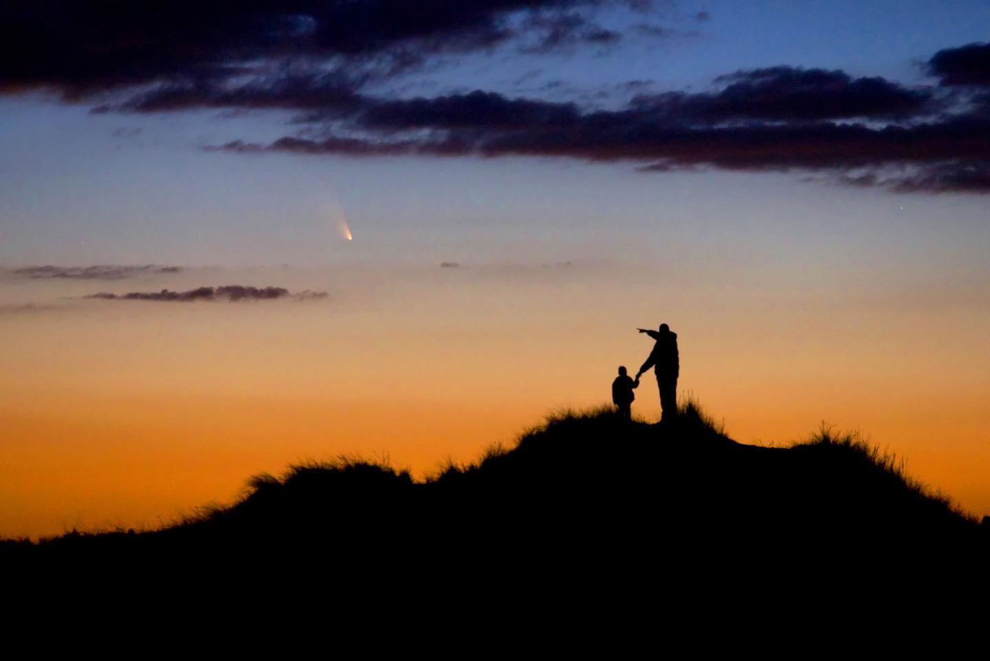 Father and son observing Comet PanSTARRS