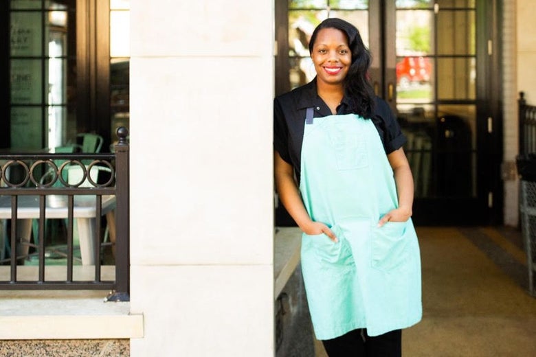 Lokelani Alabanza in an apron