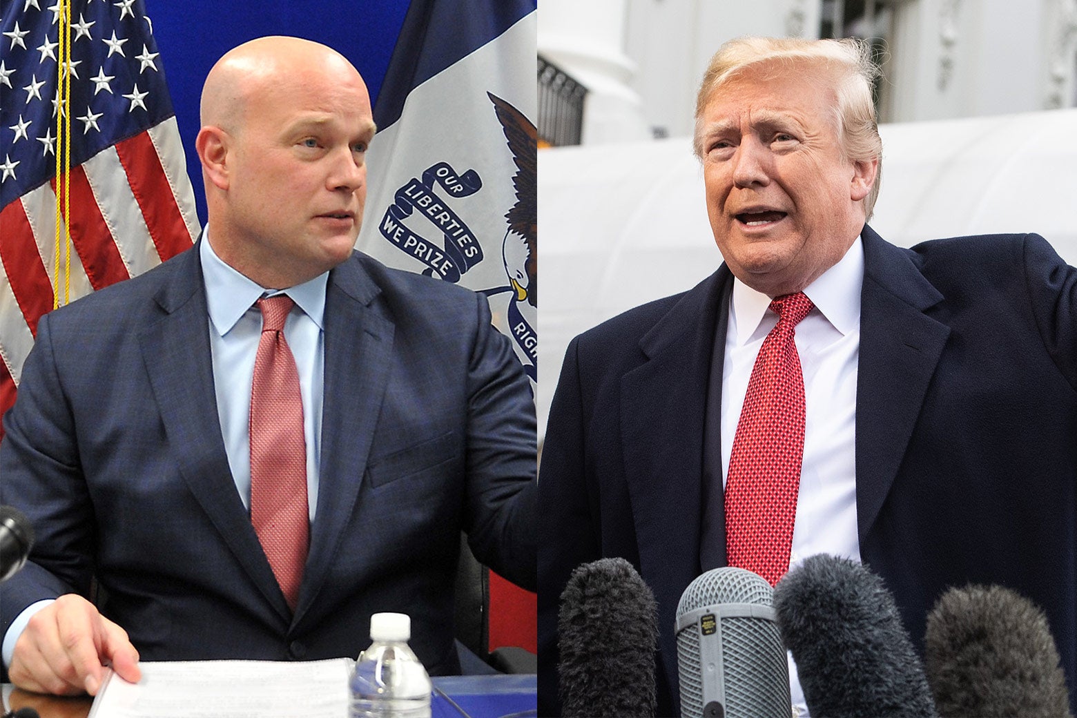 Side-by-side images of Matthew Whitaker and President Donald Trump.