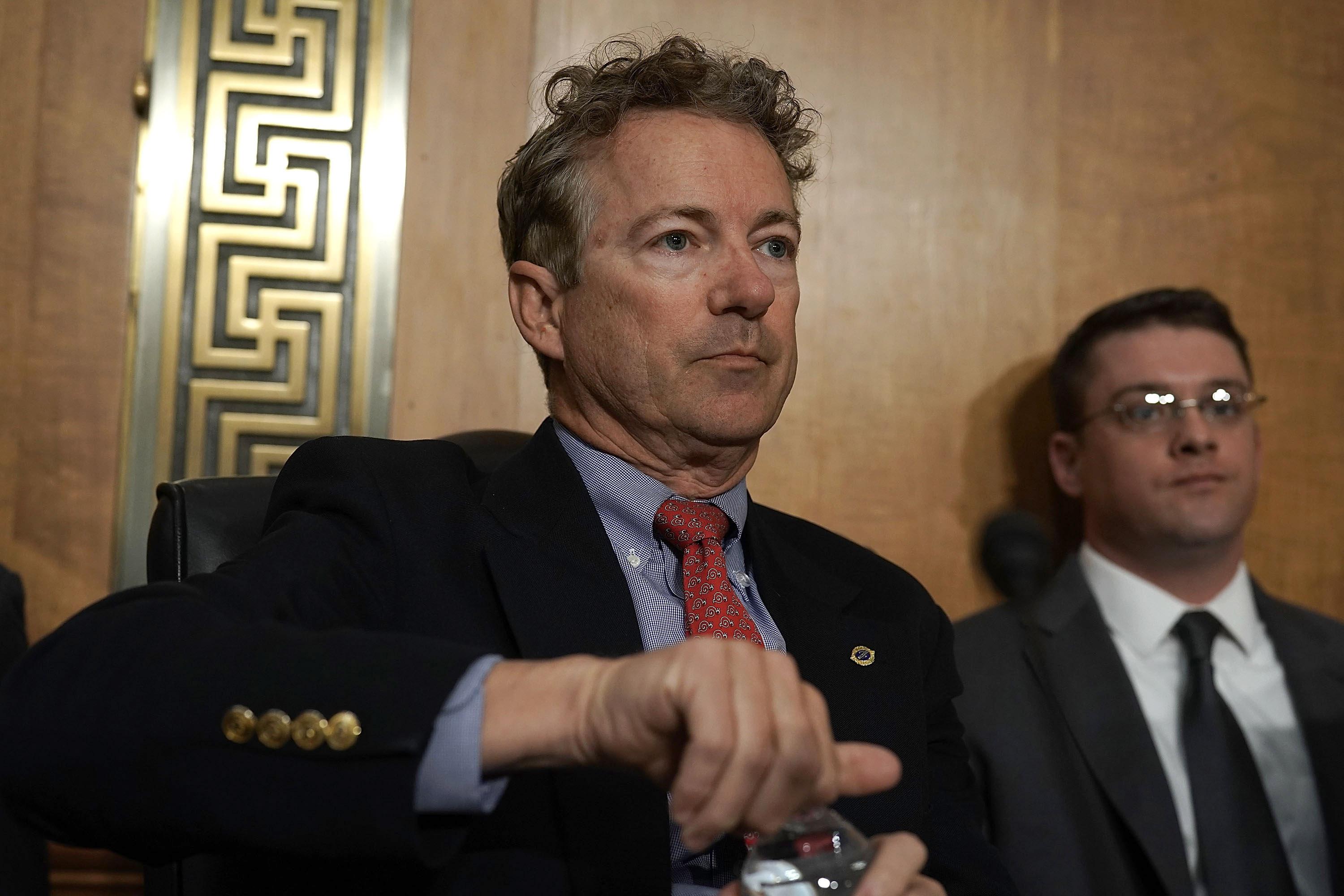WASHINGTON, DC - APRIL 23:  U.S. Sen. Rand Paul (R-KY) waits for the beginning of a Senate Foreign Relations Committee meeting April 23, 2018 on Capitol Hill in Washington, DC. The committee is scheduled to vote on the nomination of CIA Director Mike Pompeo to be the next Secretary of State. After some hesitation, Sen. Paul has said he will support Pompeo for the position. (Photo by Alex Wong/Getty Images)