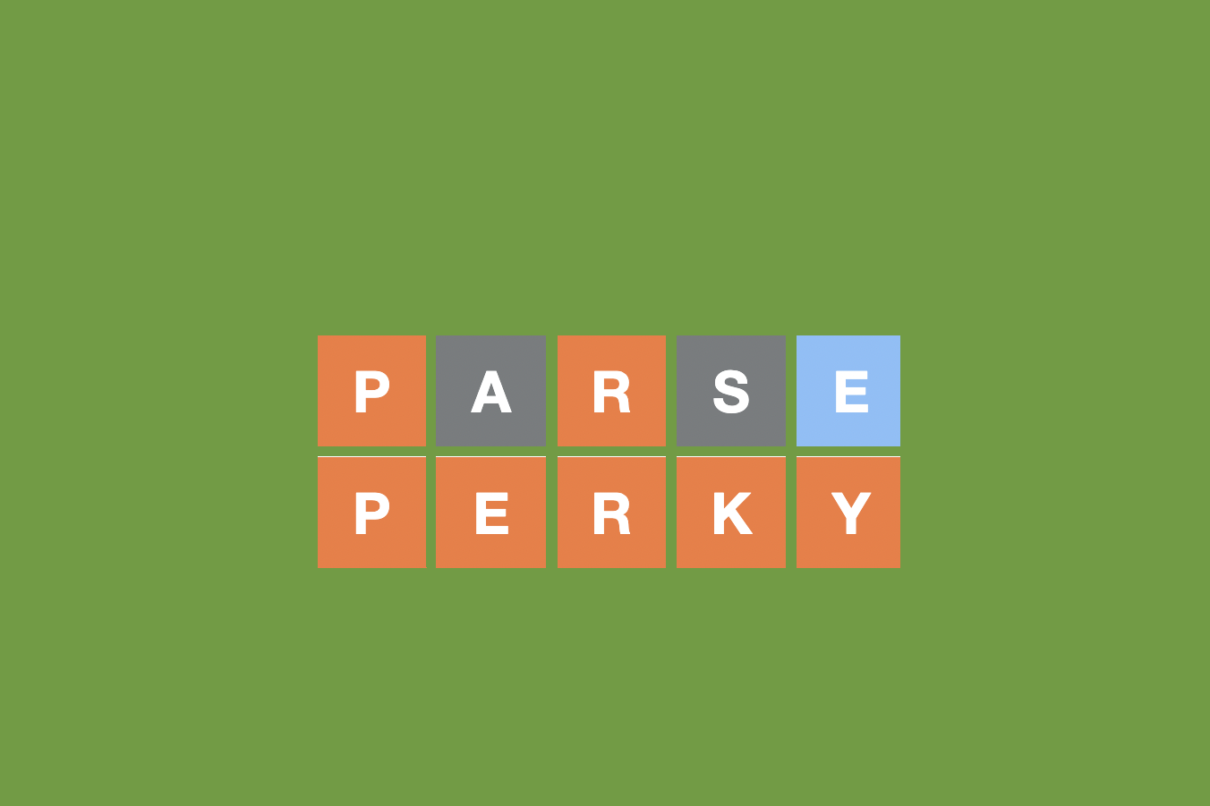 A six by five grid reading PARSE and PERKY