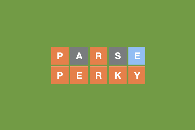 A six by five grid reading PARSE and PERKY