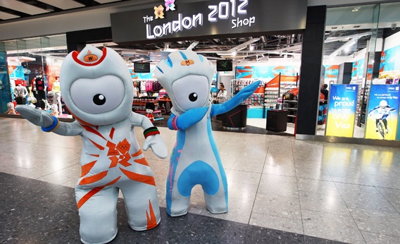 2012 mascots, Wenlock and Mandeville strike a pose outside the new London 2012 store at Heathrow Airport on March 1, 2011 in London, England. 