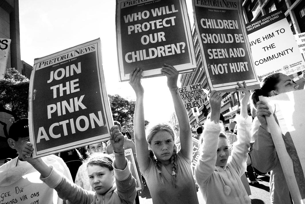 Pretoria, Gauteng, March 2007Protests outside the court where Andrew Jordaan, charged with Sheldean Human’s murder, is scheduled to appear.