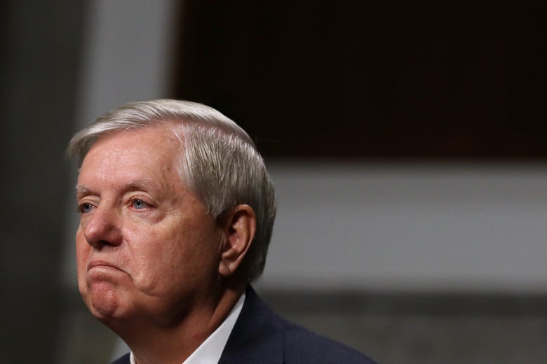 Lindsey Graham frowning in a Senate hearing room