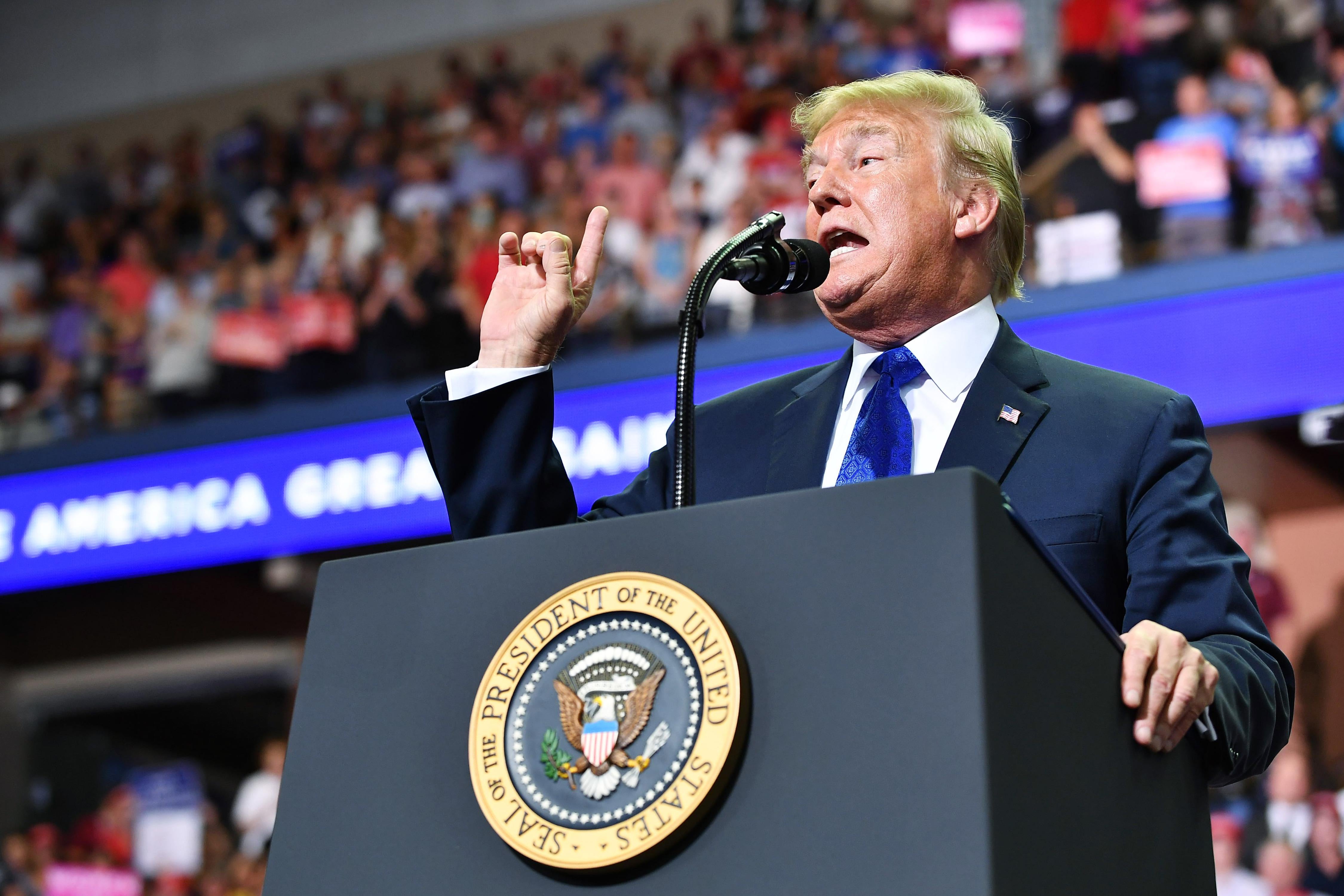 President Donald Trump speaks during a rally