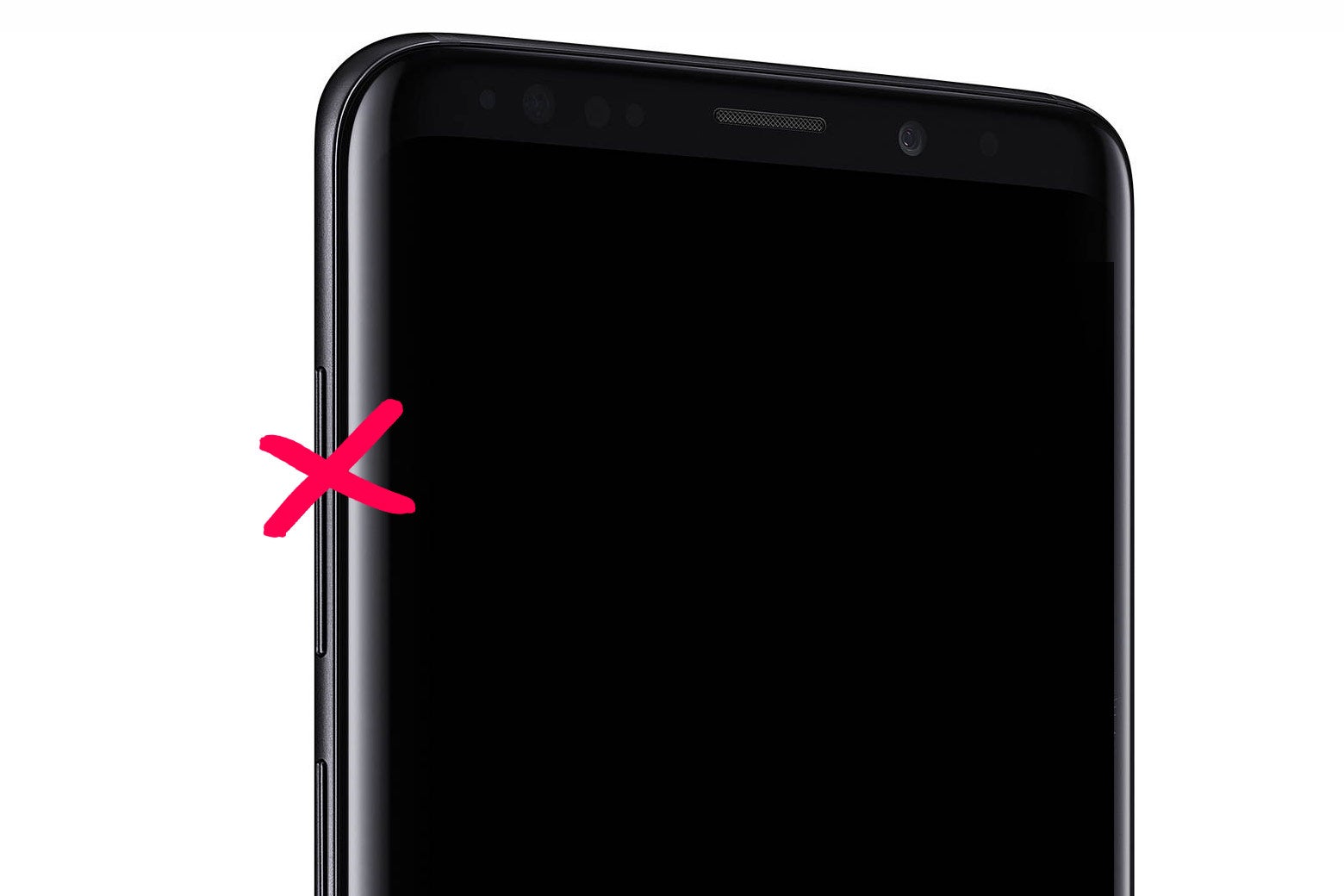 A Samsung with an X over a button.