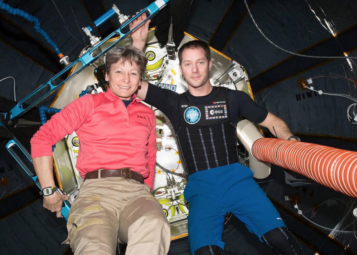 NASA astronaut Peggy Whitson and European Space Agency astronaut Thomas Pesquet.