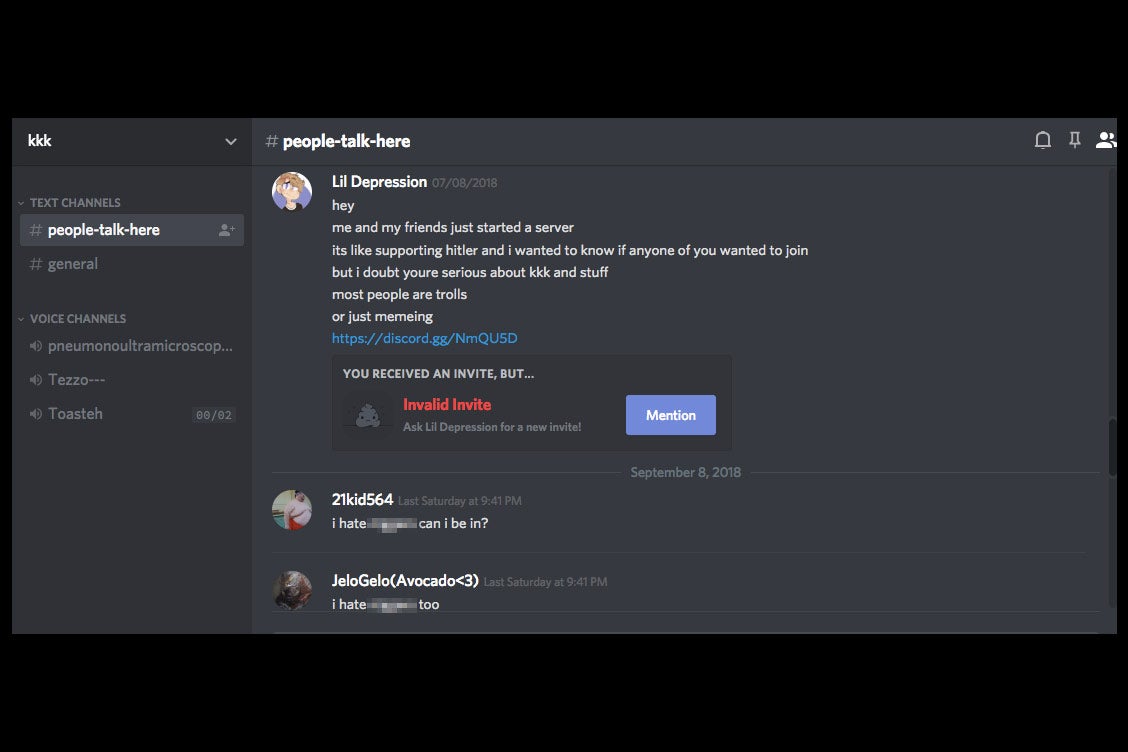 Screenshot from Discord message board people-talk-here