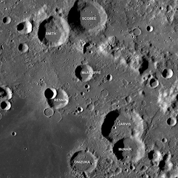 Creaters on the Moon named for Challenger astronauts
