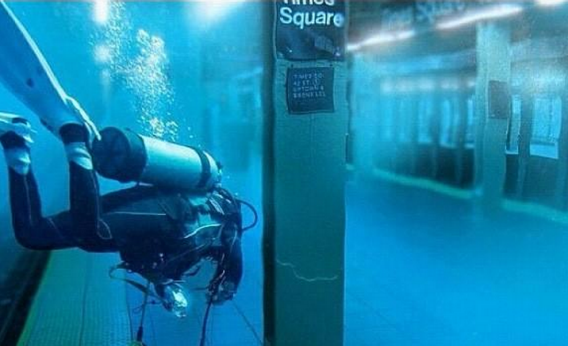 Fake picture of Times Square subway station underwater