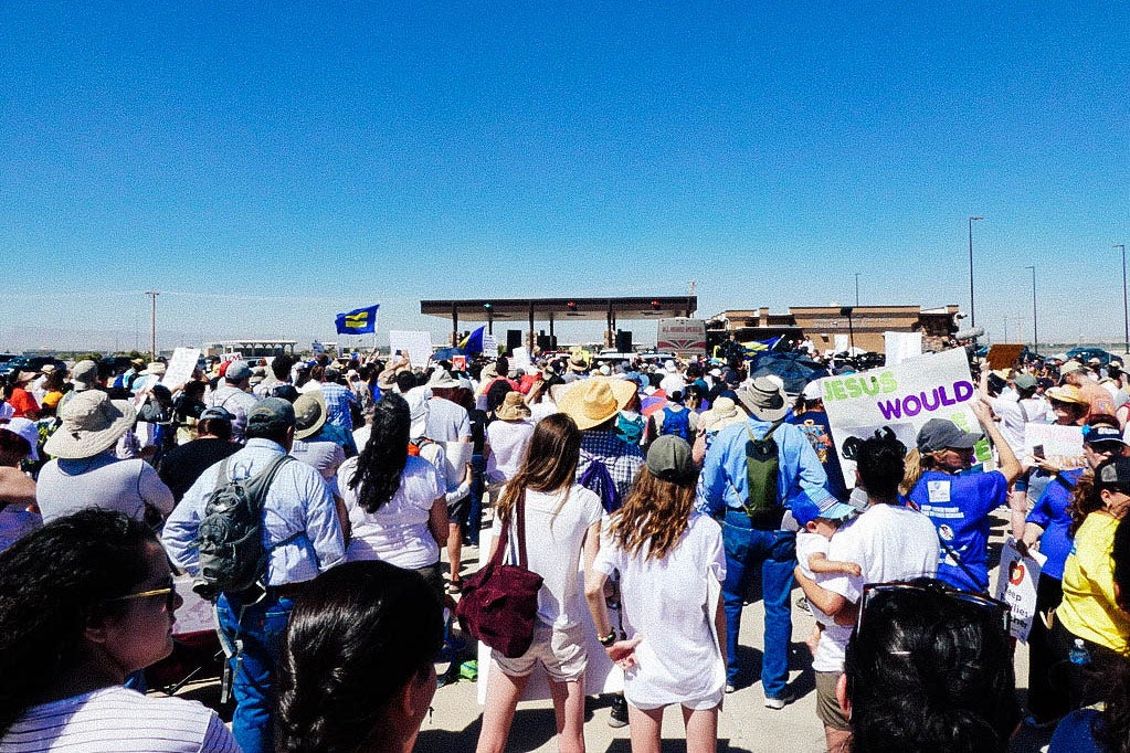 Protesters at the Tornillo, Texas, child detention facility on Sunday.
