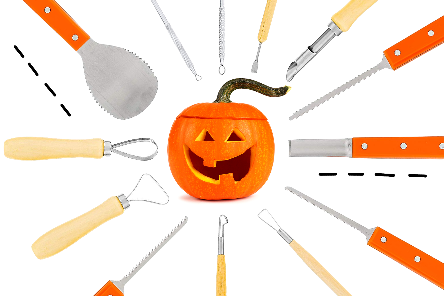 Tools for carving a pumpkin.