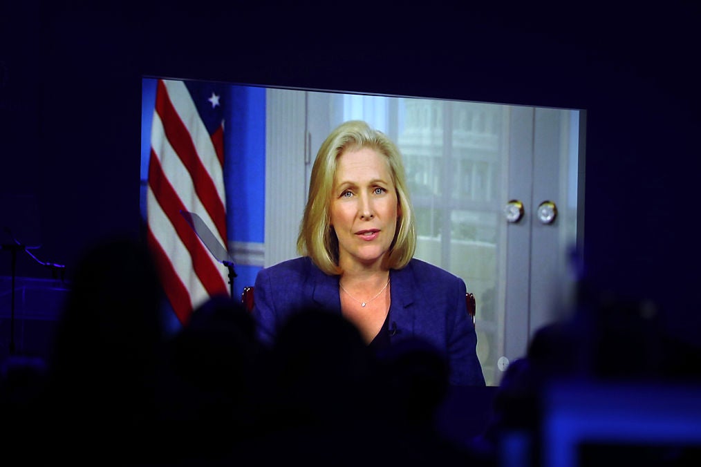 Kirsten Gillibrand speaking remotely to a group in New York City in 2016.