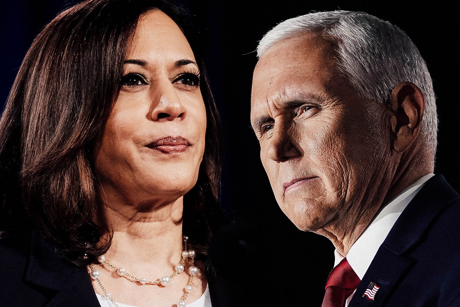 Kamala Harris's head on the right, Mike Pence's on the left