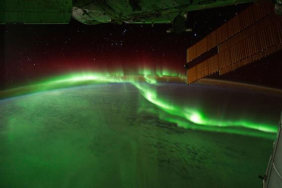 Orion and the aurora seen from the International Space Station