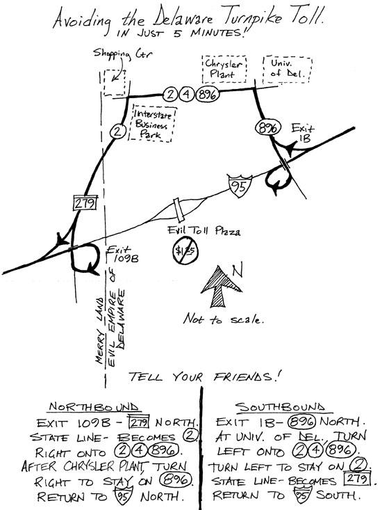 A hand-drawn map showing the way around the tollbooth.