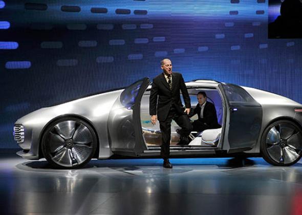 Mercedes-Benz F015 autonomous driving automobile after it was unveiled at a Mercedes-Benz press event for the 2015 International CES on January 5, 2015 in Las Vegas, Nevada. 