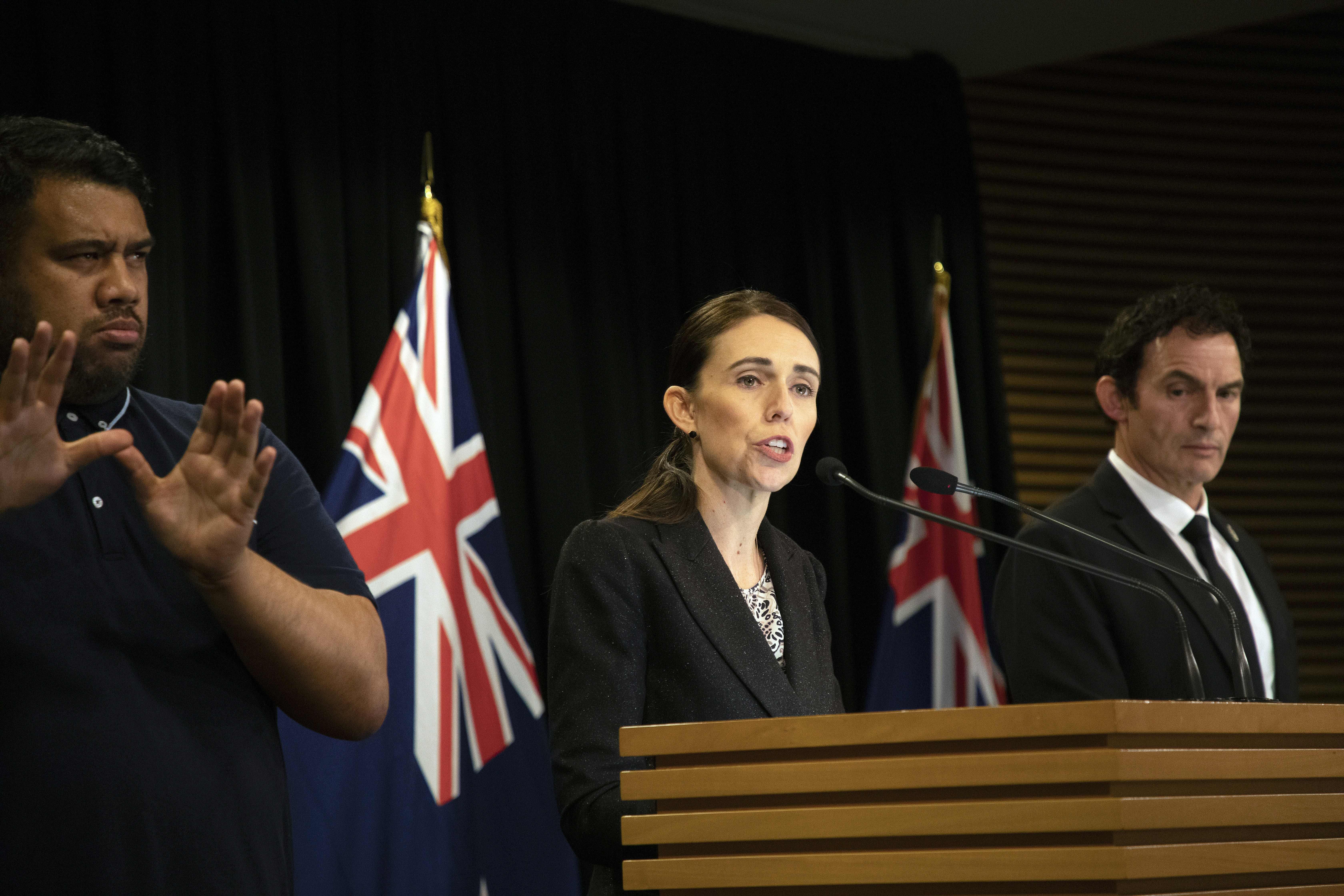 New Zealand Prime Minister Jacinda Ardern speaks during a press conference.
