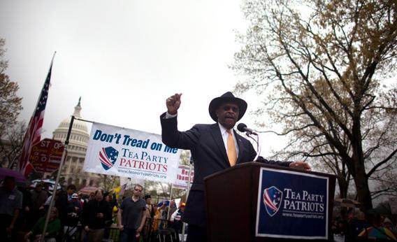 Herman Cain speaks at a Tea Party Patriots'.