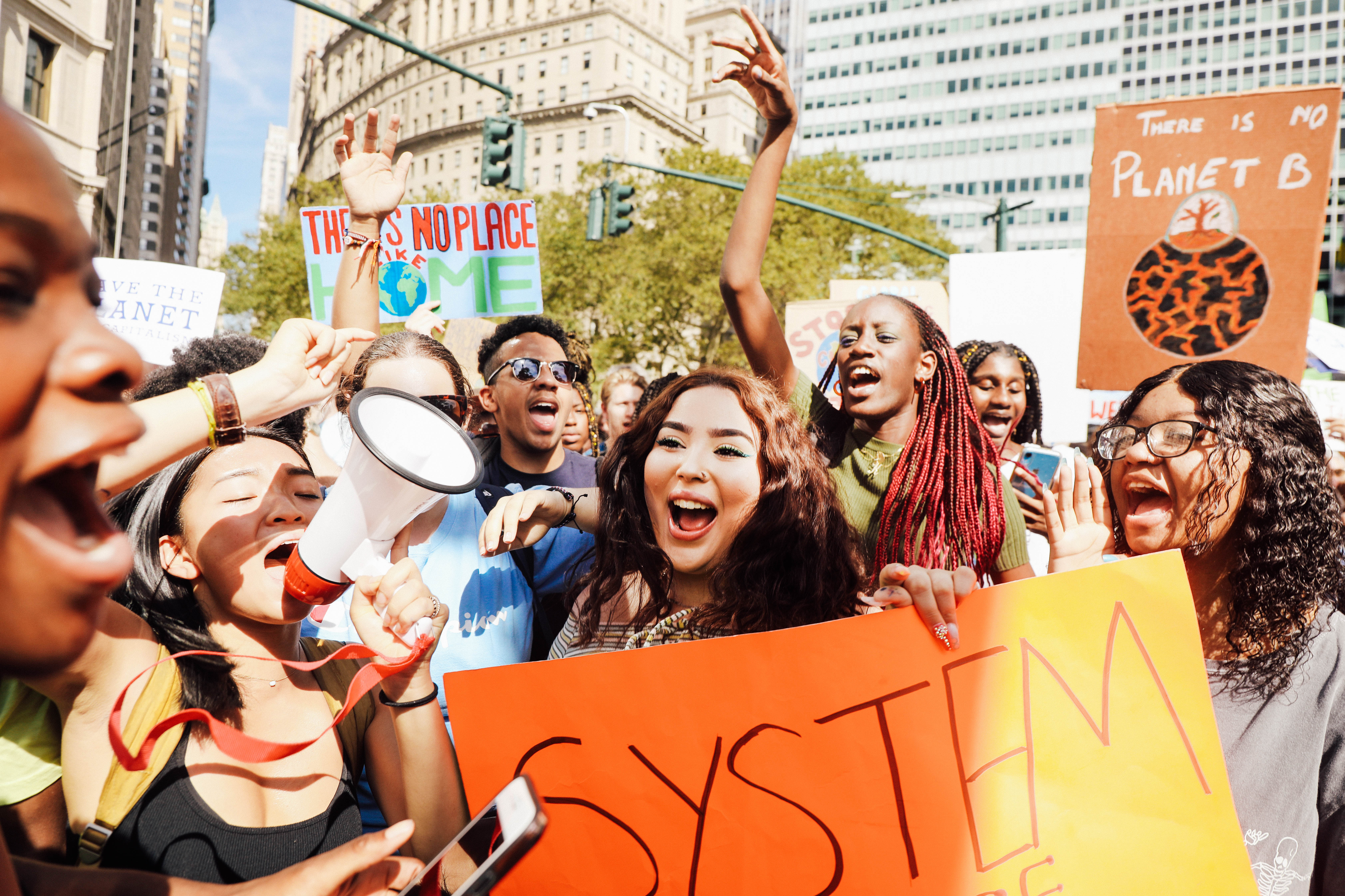 New York City students chant during Friday's climate march.