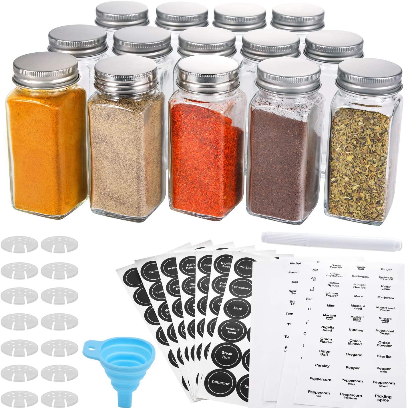 Aozita 14 Pcs Glass Spice Jars with Spice Labels