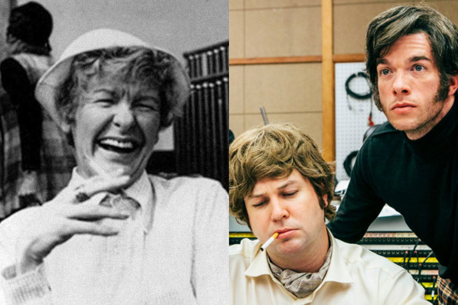 Elaine Stritch in Original Cast Album: Company (left), Beck Bennett and John Mulaney in Documentary Now's "Co-Op" (right).