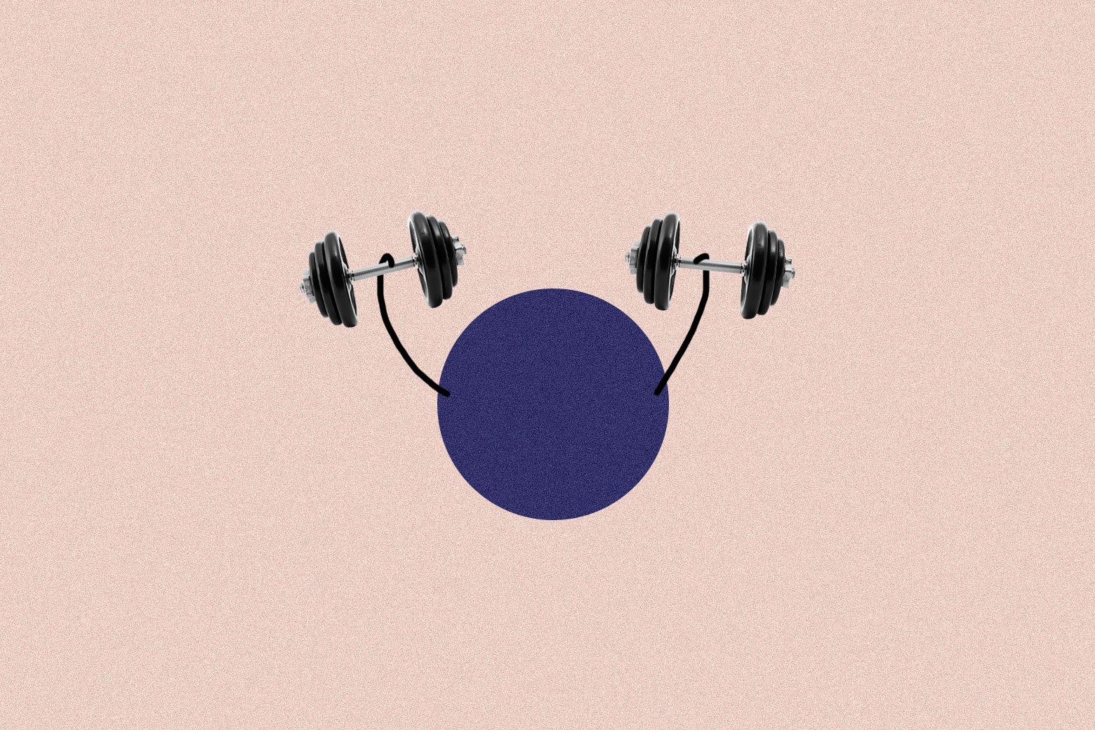 A blue circle with stick-figure arms holding up a pair of dumbbells. 