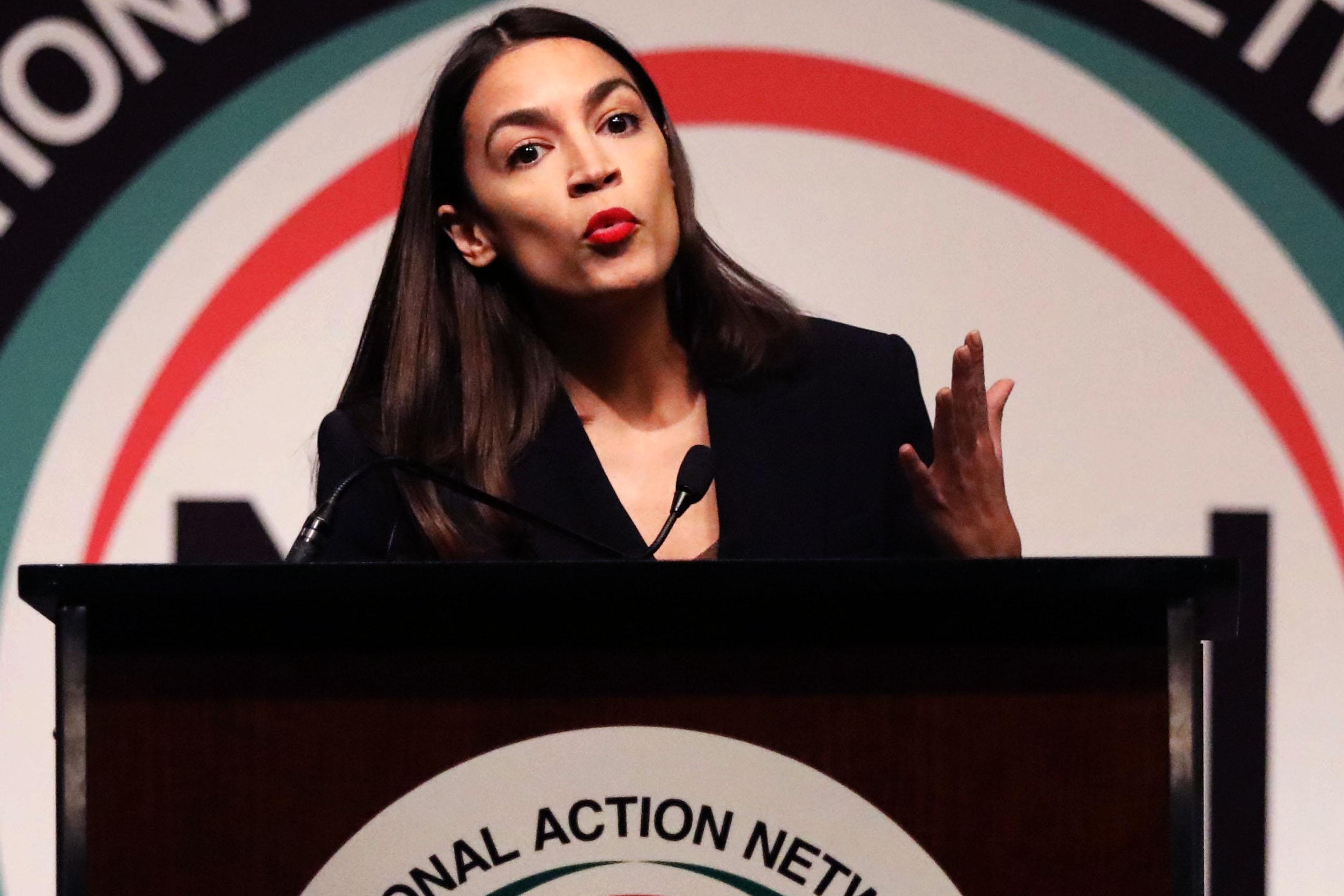 Rep. Alexandria Ocasio-Cortez (D-NY) speaks at the National Action Network’s annual convention on April 5, 2019 in New York City.