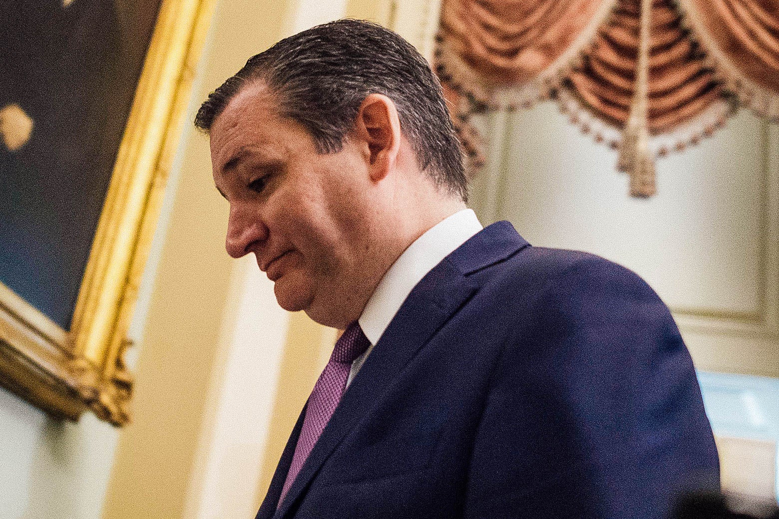 Senator Ted Cruz looks down after a working lunch in Washington, D.C.