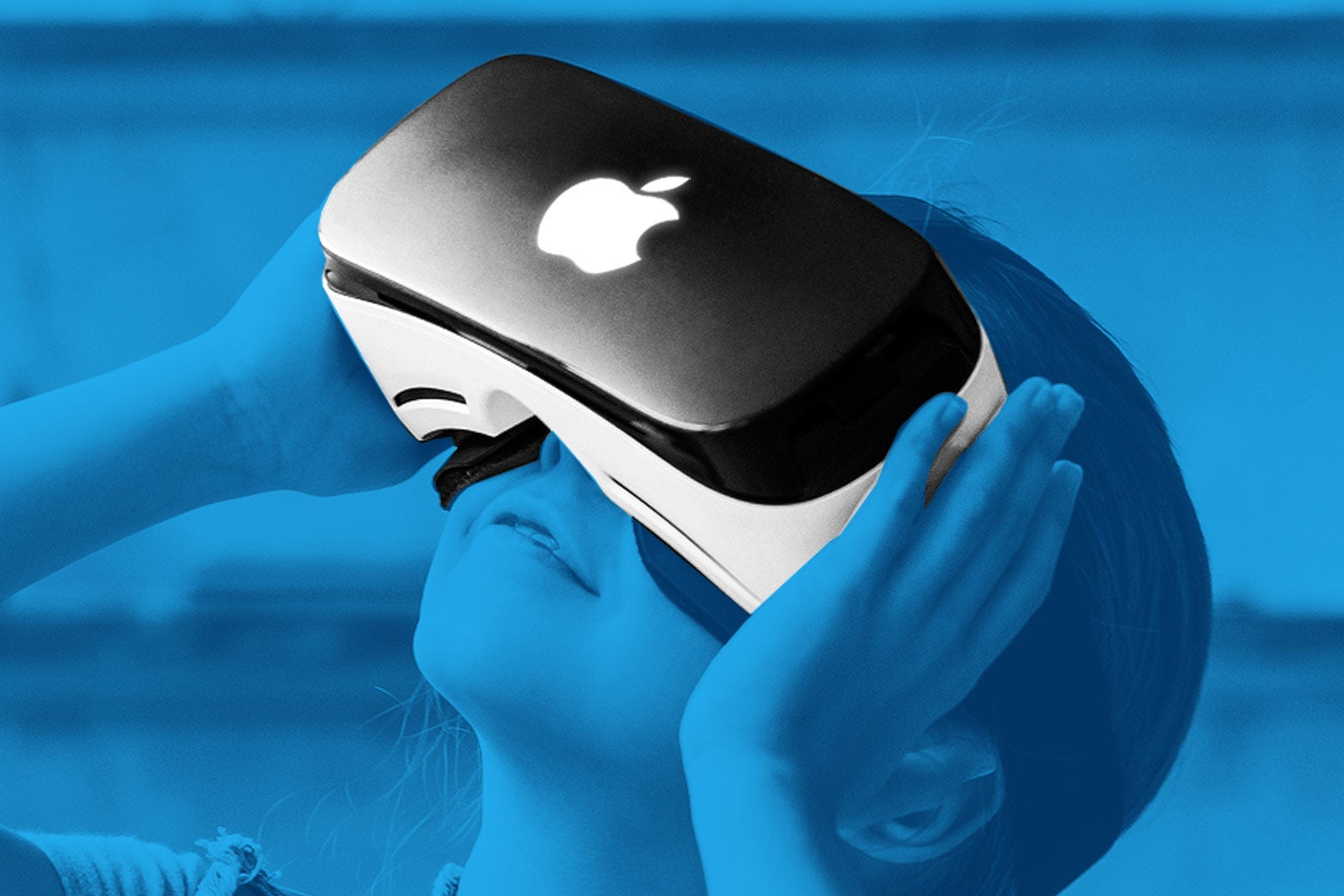 A VR headset with an Apple logo.