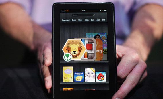 The new Amazon tablet called the Kindle Fire is displayed on September 28, 2011 in New York City.